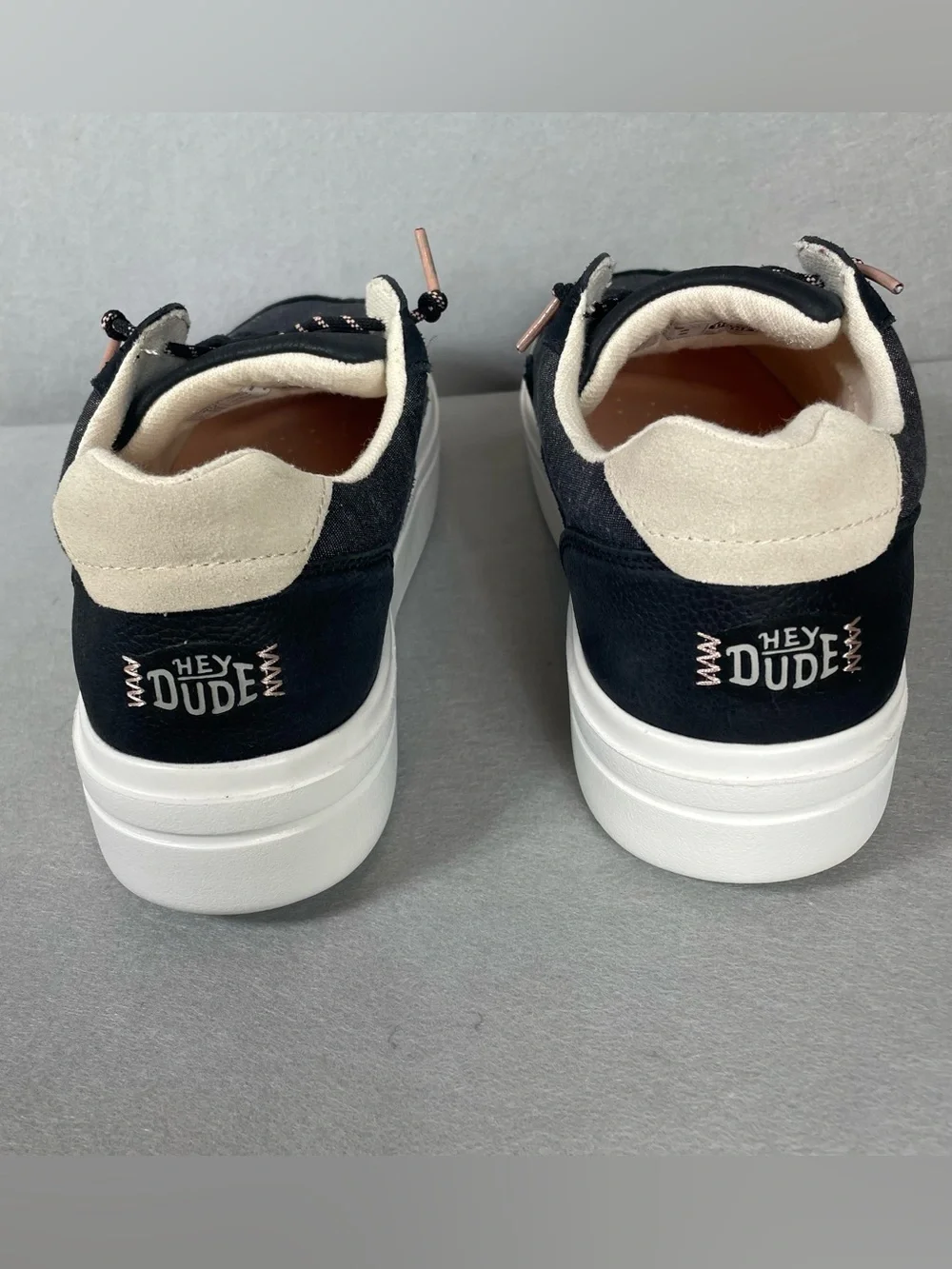Hey Dude Hudson Lift Sport Womens Size 12 Black Leather Platform Sneakers